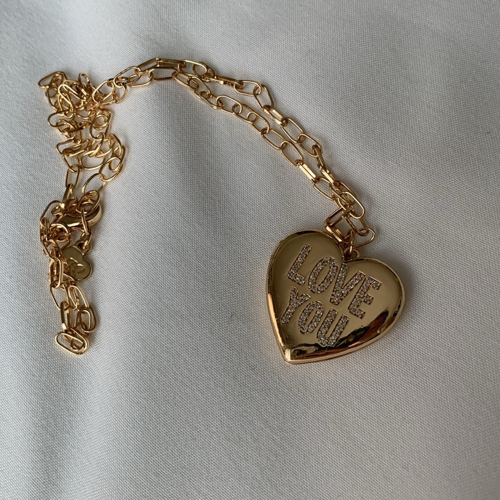 FRASIER STERLING Love You Locket Gold Chain Heart Necklace